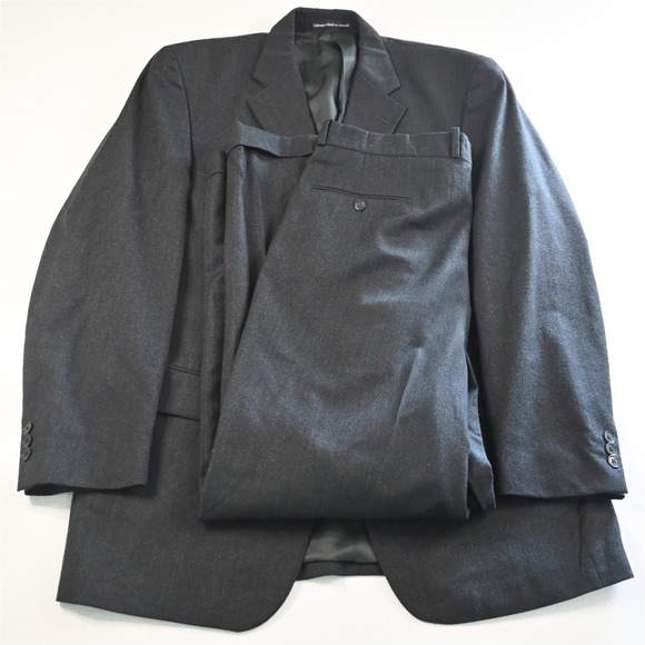 Vtg Bespoke 44L 34x32 Dark Green Flannel Wool Mens Jacket Pants Suit